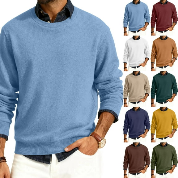 Men's Round Neck Long Sleeve Ribbed Knit Pullover, Sweater for Fall Winter, Casual Comfort and Versatile Layering Piece,Army Green,L