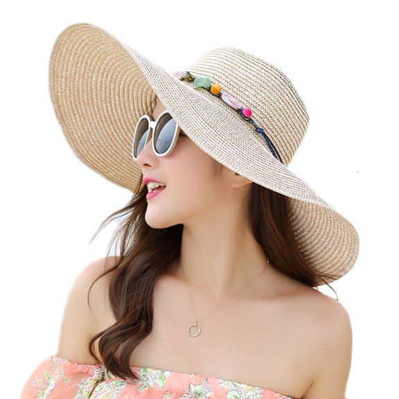Women Foldable Floppy Wide Brim Straw Sun Hat Travel Packable Adjustable Summer Beach Accessories Hat