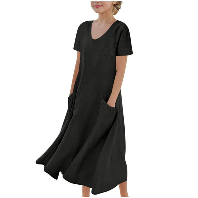 Tranfacy Robe d'Été pour Filles, Robe Maxi pour Jeunes Filles, Robe à Manches Courtes pour Fille, Robe de Princesse à la Mode et Mignonne, Robe Respirante Douce et Confortable