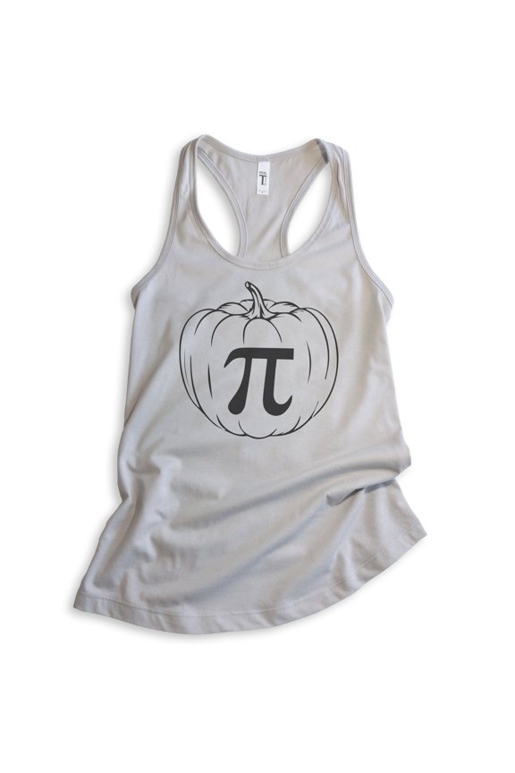 Pumpkin Pi Tank Top, Ladies Racerback Tank Top, Halloween Tank, Pumpkin Tank, Pumpkin Pie, Thanksgiving, Silver Gray, Medium