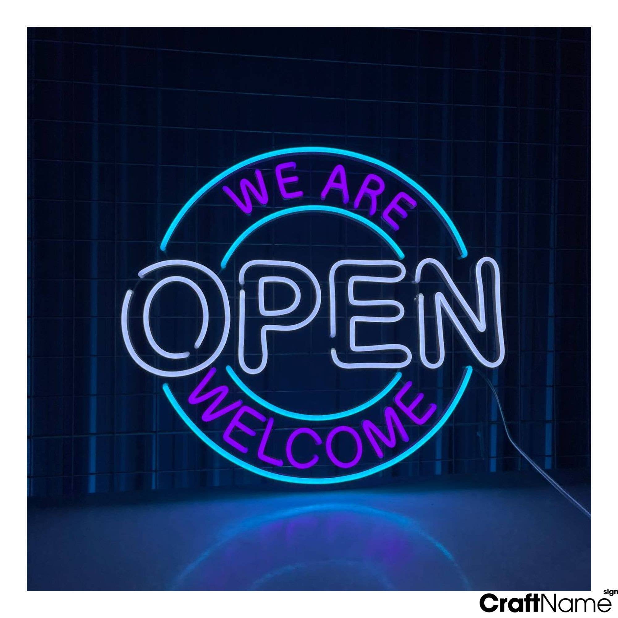 Craftnamesign We Are Open LED Neon Sign 20" x 17" Open Sign for Bar Salon Coffee Stores Club