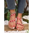 thumbnail image 2 of Sweetheart Red Flat Sandals With Heart Shape And Floral Detailing, Ankle Buckle, 2 of 5