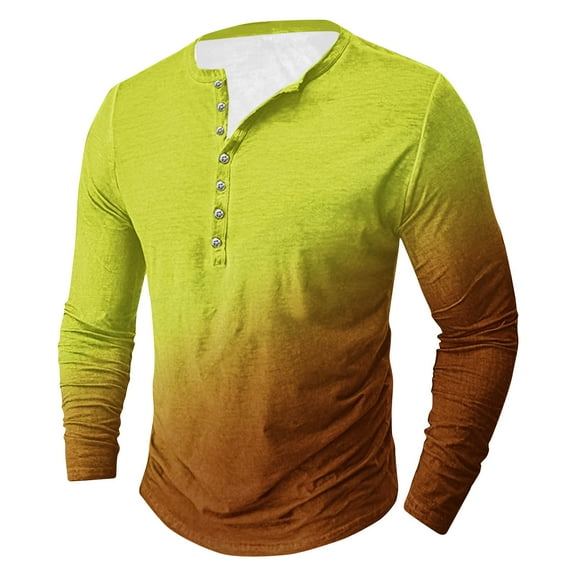 Big & Tall T Shirts for Men Plus Size S-5X Long Sleeve Tees Tops Mens Casual Gradient Printed Pullover Button Crewneck Basic Going-Out Tshirts Shirt