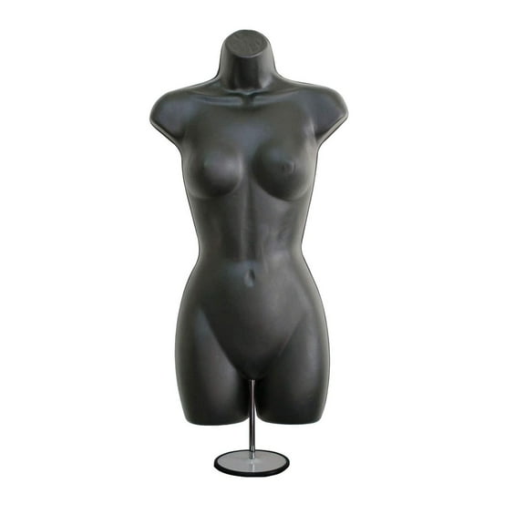 Black Female Mannequin Hip Long Hollow Back Body Torso Set w/Metal Stand with Metal Pole & Hanging Hook, S-M Size (1)