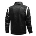 thumbnail image 3 of Men's color block PU leather jacket youth motorcycle jacket street wear stand-up collar design, 3 of 7