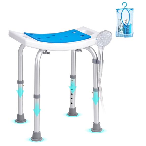 JERFIT Adjustable Shower Chair with Backrest, Non-Slip Bath Stool Seat for Elderly, Handicap & Seniors, 350lbs Capacity, White & Silver