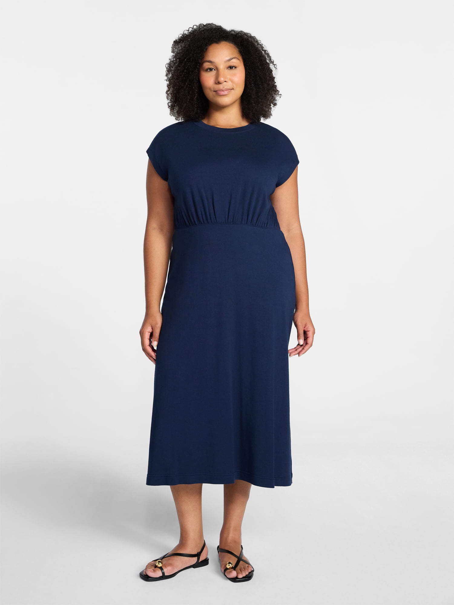 Time and Tru Women’s Cotton Knit Midi Dress with Dolman Sleeves, Sizes XS-XXXL