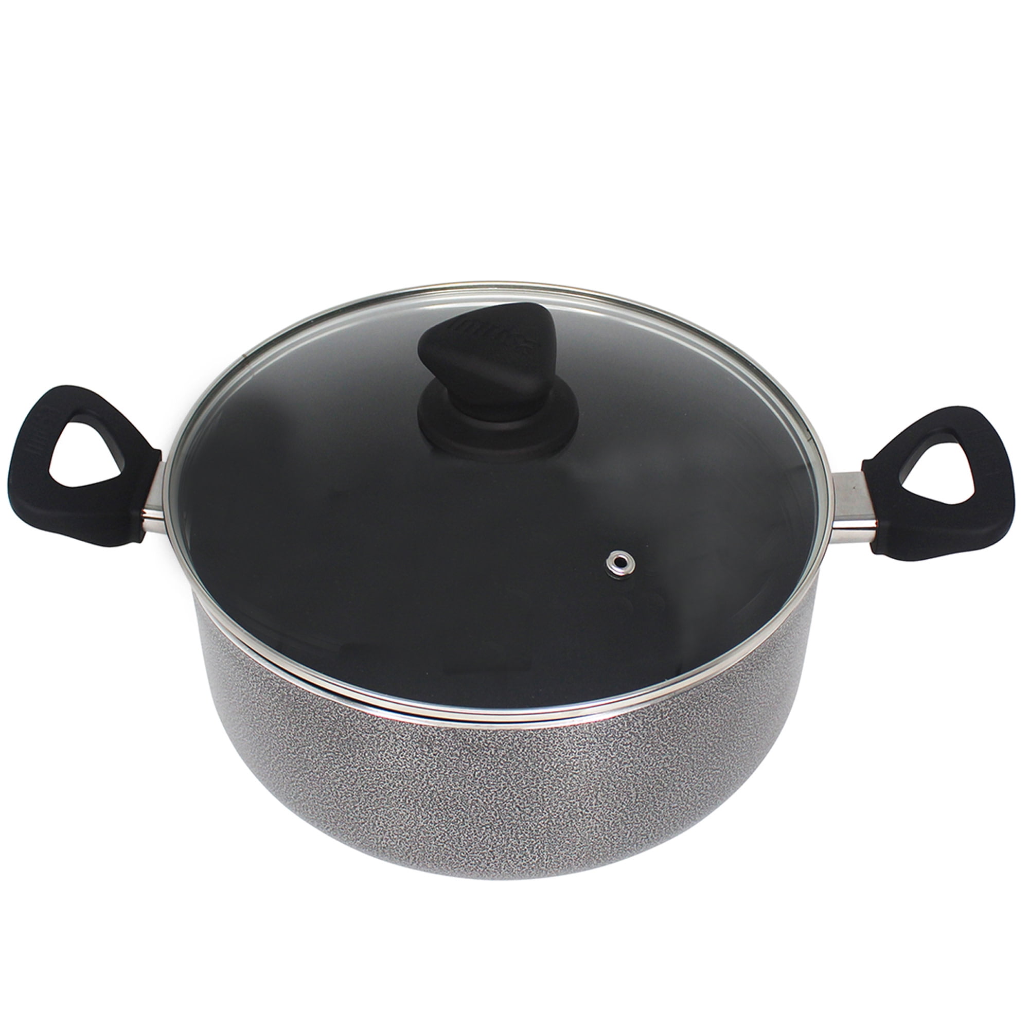 (2 pack) IMUSA 4.8qt Charcoal Aluminum Nonstick Stock Pot with Glass Lid & Soft touch Handles, Black
