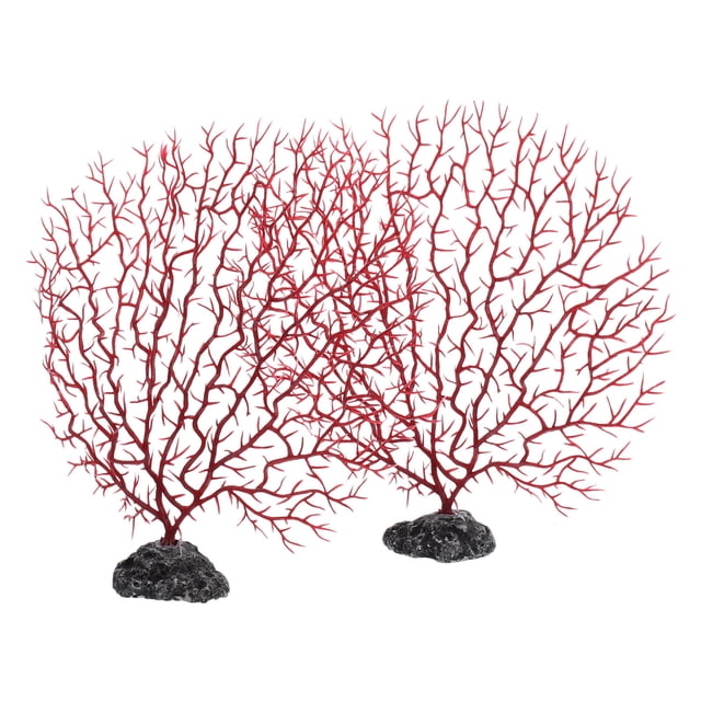 Minkissy 2Pcs Artificial Ocean Plants Red Fan Shaped Decoration for Pet Lovers