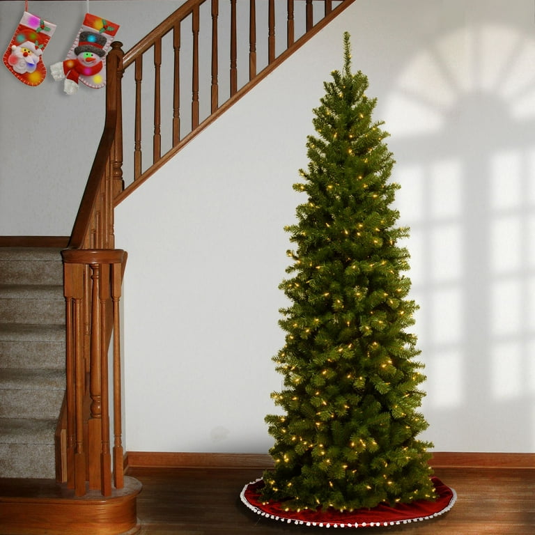 National Tree Company Pre-Lit Artificial Slim Christmas Tree, Green, North  Valley Spruce, White Lights, Includes Stand, 7 Feet - Walmart.com