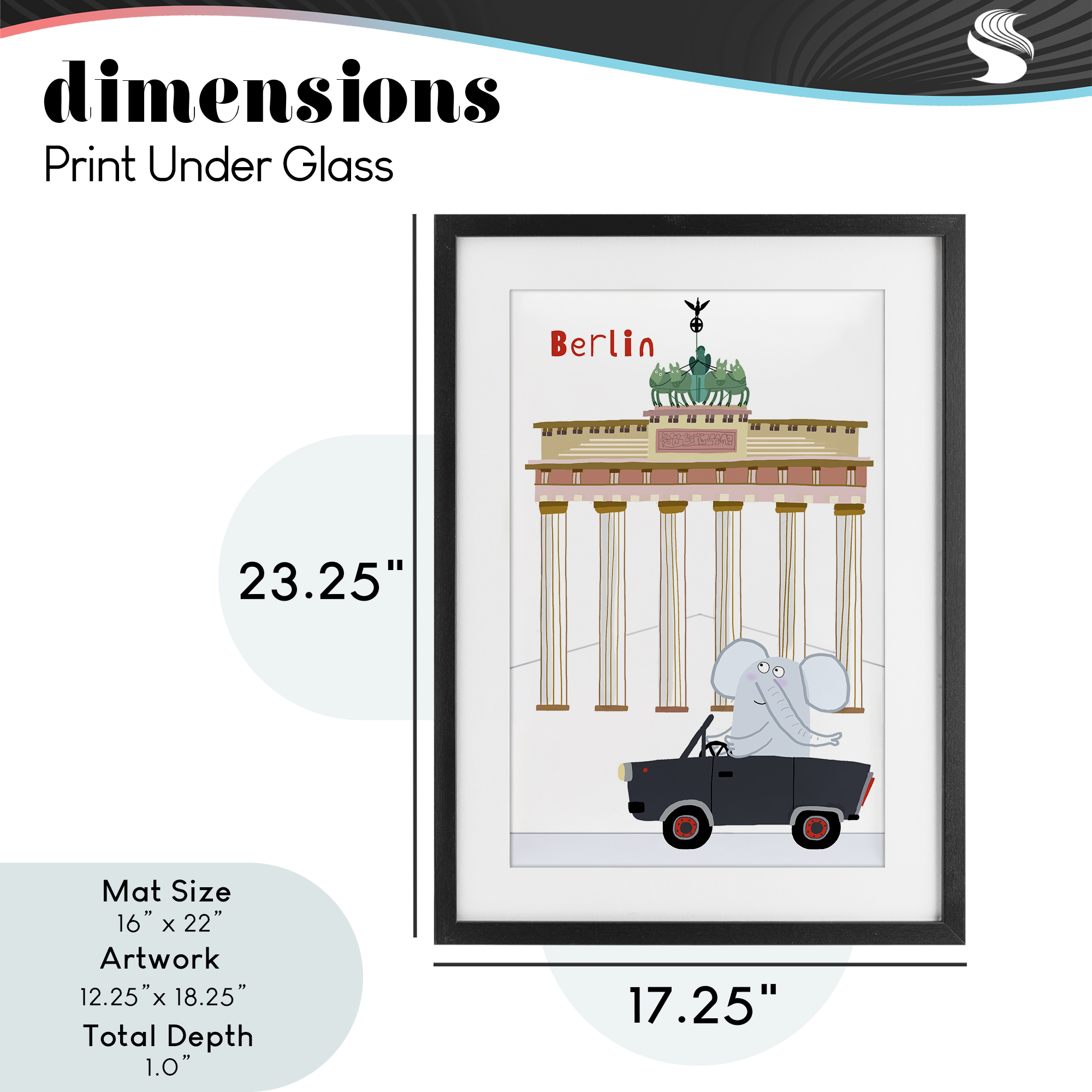 Elephant & Berlin Architecture Black Framed Print Under Glass, design by Carla Daly