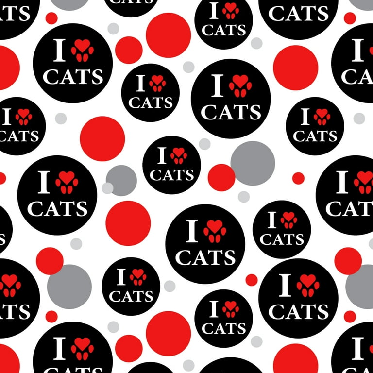 I Love Cats Heart with Paw Print Premium Gift Wrap Wrapping Paper