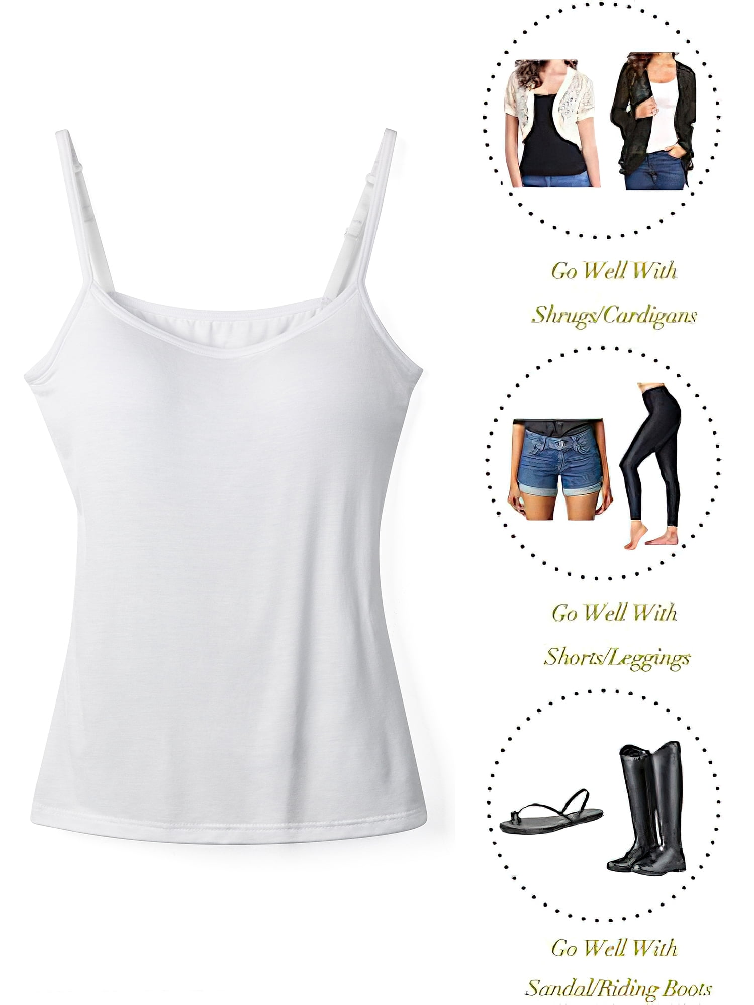 QRIC 2 Pack Women Padded Built-in Shelf Bra Camisole Summer Tank Top for Women Adjustable Straps (S-3XL)