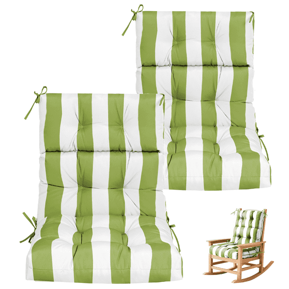 Vacmaster Patio High Back Chair Cushions Set of 2 - Outdoor Dining Chair Pads,Waterproof Replacement Seat Pad,for Rocking and Lounge Chairs,Indoor & Outdoor Furniture Cushions,Grass Green Stripes