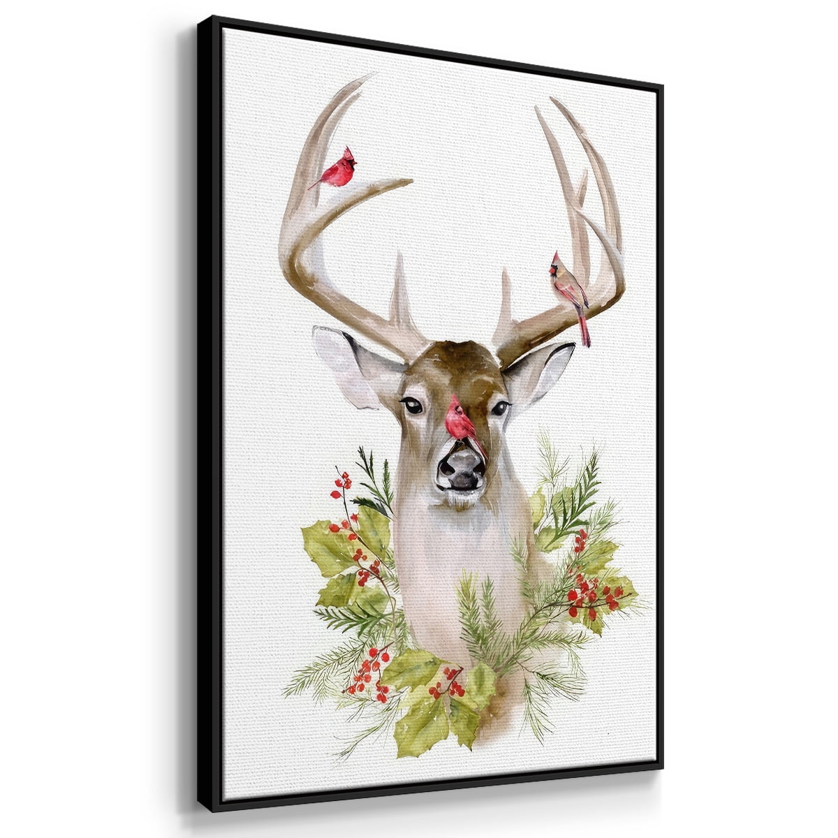 Holiday Deer Collection B - Framed Gallery Wrapped Holiday Canvas - 17 x 25 - Black Frame