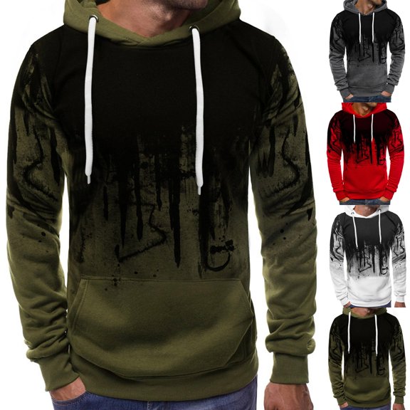 LRGSHF Hoodies for Men Graffiti Graphic Long Sleeve Hooded Sweatshirt with Drawstrings Soft Lightweight Pullover with Kangaroo Pocket Fall Winter Warm Casual Tops