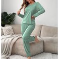 thumbnail image 4 of SWSMCLT Women's Long Sleeve Pajamas Set Pj Sleepwear Fall Elastic Waist Lounge Set Winter Pajama Set Crew Neck Loose High Waisted Closed Bottoms Drawstring Pants Green Small, 4 of 5