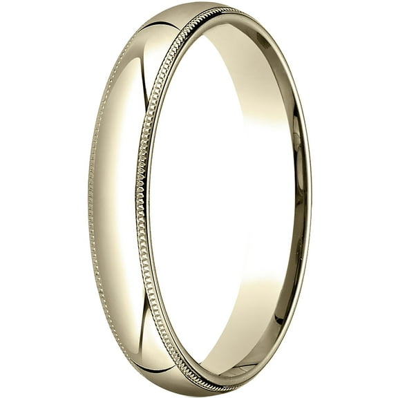 Mens 18K Yellow Gold, 4mm Slightly Domed Comfort-Fit Wedding Band with Milgrain (sz 6.5)