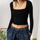 thumbnail image 2 of Top corto básico para mujer camisa de manga larga de color liso traje informal ajustado para uso diario FLhrweasw Nuevo, 2 of 7
