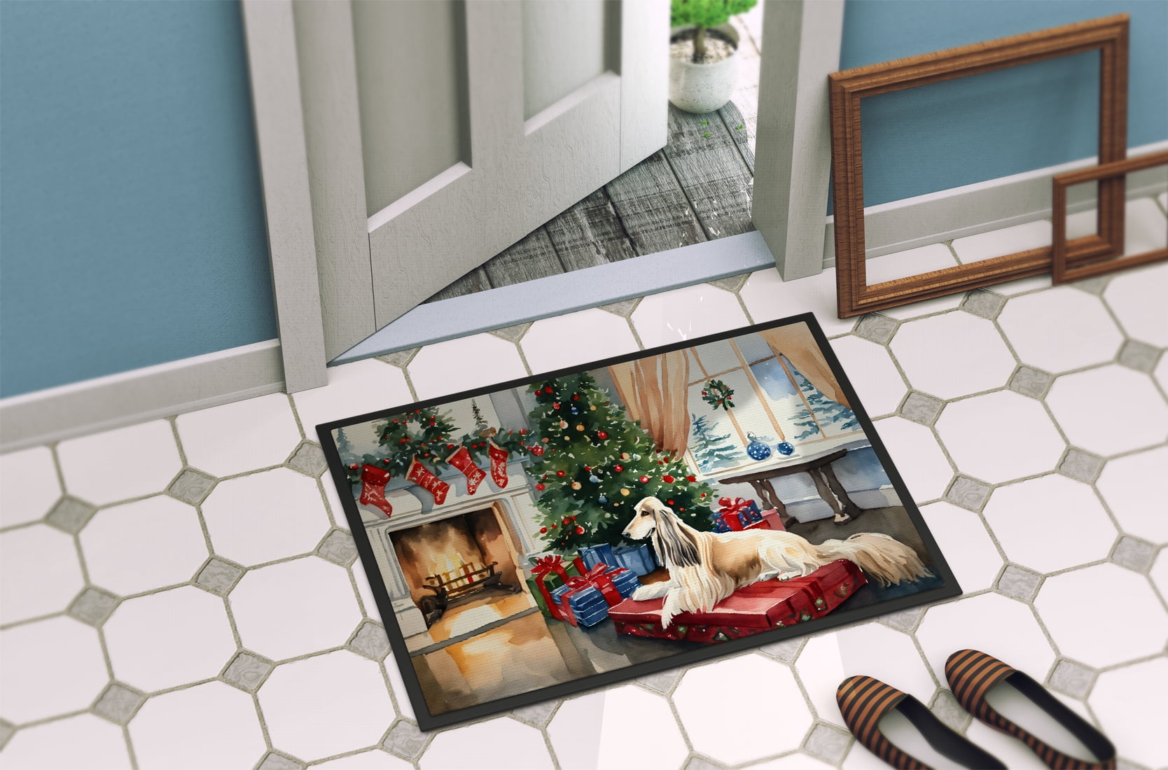 Afghan Hound Cozy Christmas Doormat 27 in x 18 in