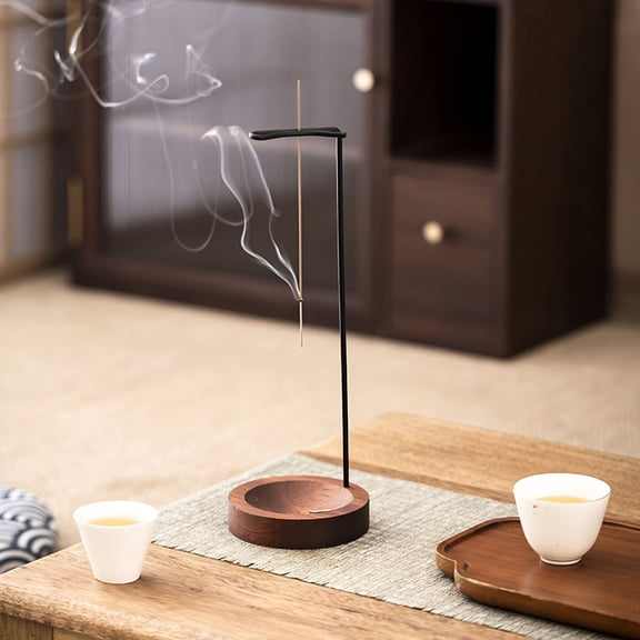 ACDANC Incense Stick Holder with Wooden Tray Brass Inverted Incense Burner Ash Catcher Home Office Meditation Yoga Relaxation Home Decoration Birthday Gift