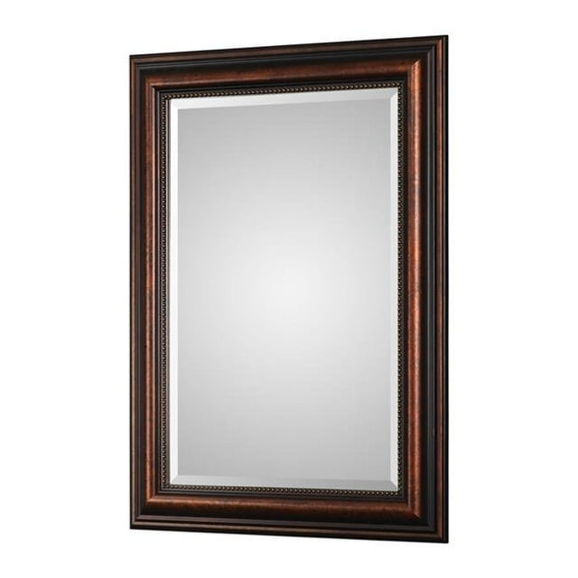 Benzara BM205017 Rectangular Beaded Wooden Mirror with Groove Edge, Brown & Silver