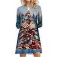thumbnail image 1 of WaiiMak Robe de Mode pour Femmes Imprimé Arbre de Noël Manches Longues Col Rond, 1 of 4