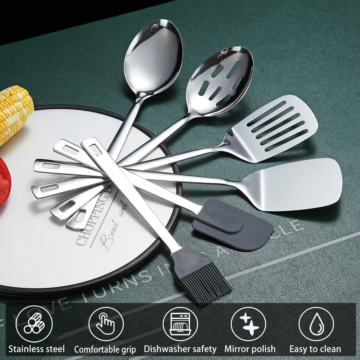 Stainless Steel Kitchen Utensils Set 40 Pieces, Cooking Utensil Set with Utensils Holder, Kitchen Gadgets Kitchen Essentials New Home, House, Appartment Must Have, Metal Spatula Set