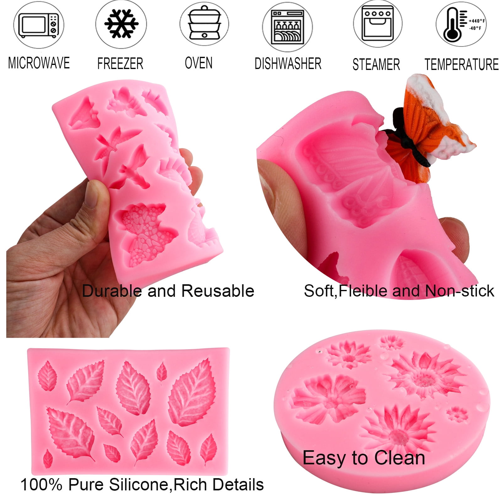 Winerming Silicone Mould for Flower and Butterfly Candy - for Cake Decoration,Chocolate Fudge, Polymer Clay