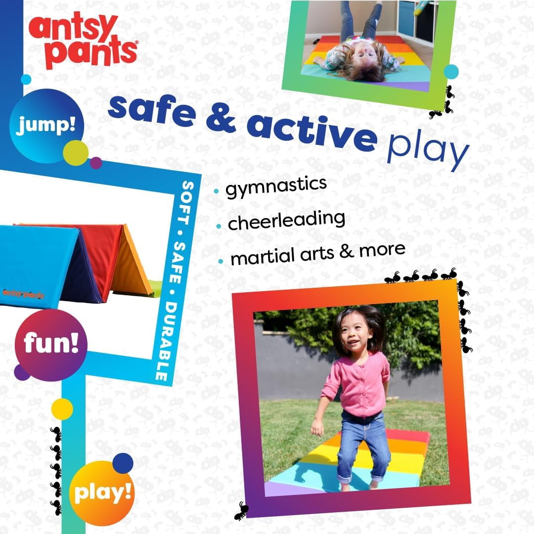 Antsy Pants Tumbling Mat – Gymnastics Mat, Easy to Clean, Sturdy, Foldable Tumbling Mat for Kids, Padded, Portable, Carrying Handle, Gymnastics Equipment for Activity Play, Vibrant Colors