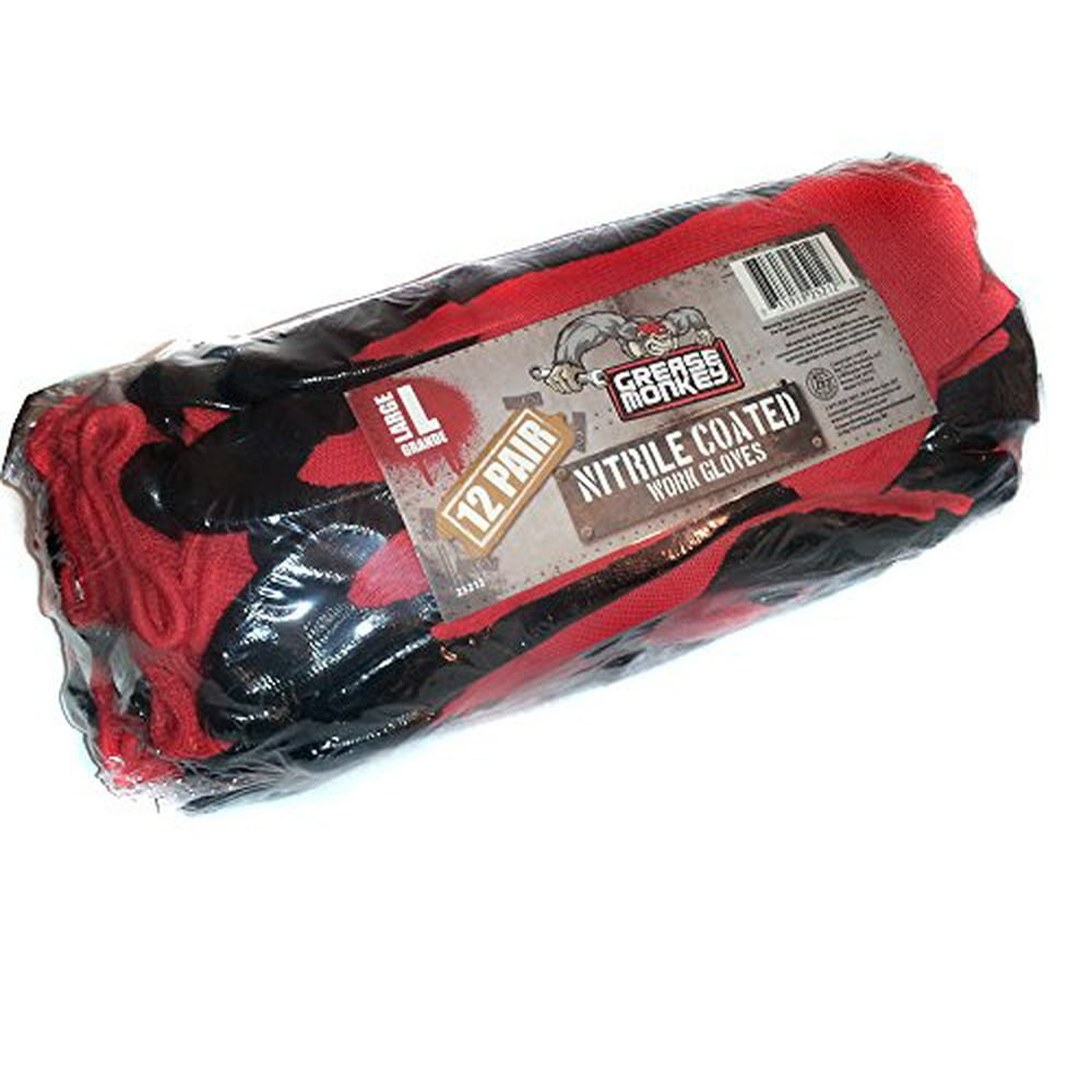 Grease Monkey Nitrile Coated Work Gloves 12 Pairs Size Large