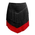 thumbnail image 5 of Letdown Women 3 Tiered Tassel Latin Dance Skirt Irregular Hem Length Fringe for Salsa Tango Rumba Dancewear Ballroom Holiday Bottom (Red-1,M), 5 of 5
