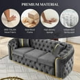 thumbnail image 4 of Mid Century Modern Chesterfield Sofa Couch, 90.6" Velvet Couch Grey and Gold Sofa Luxury Loveseat for Living Room, Tufted Sofas with 2 Pillows & Classic Golden Decor, Grey, 4 of 8
