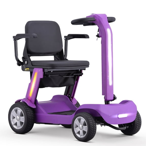 Aoemoe 4 Wheels Mobility Scooter for Adults & Senior, Foldable Lightweight Powered Device for Travel, with LED Strip Light, Storage Bag, Charger Included, No Assemble Required (Purple)