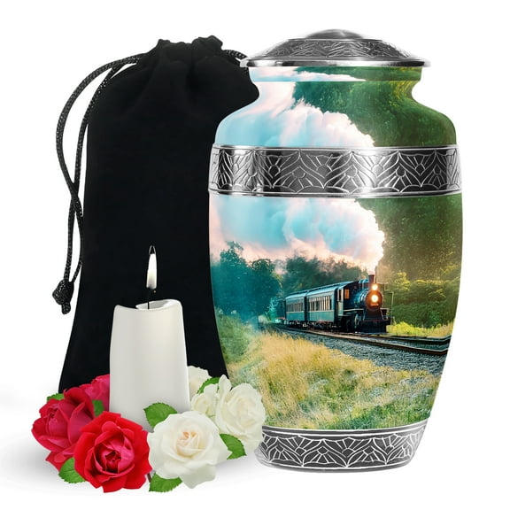 YATSKIA Train Large Funeral Urns for Human Ashes Adult Male and Female, Decorative Memorial Urn for Ashes Adult, (200 Cubic, Large 10 Inch)