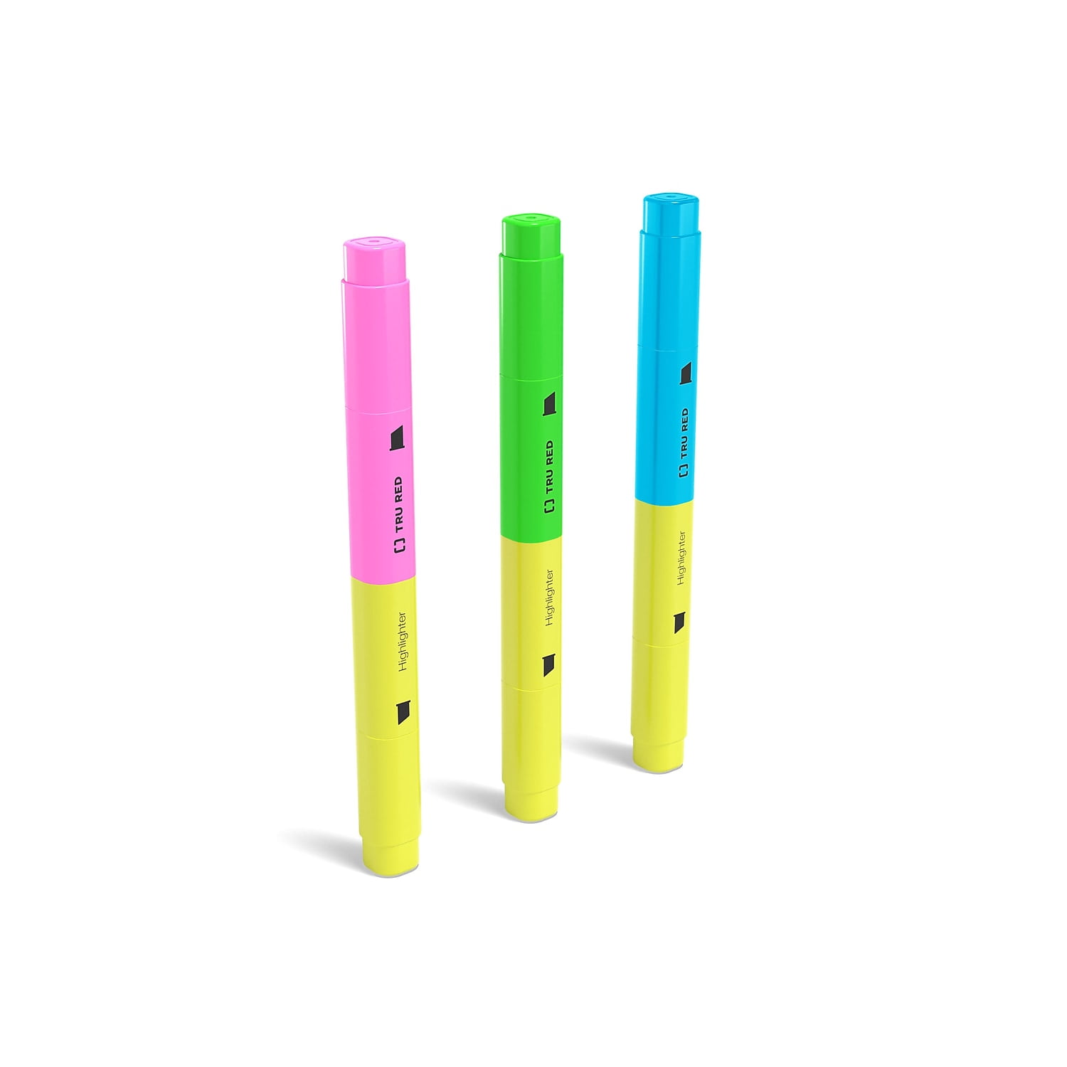 TRU RED Twin Tip Highlighters Chisel Tip Assorted Colors 3/Pack TR57834