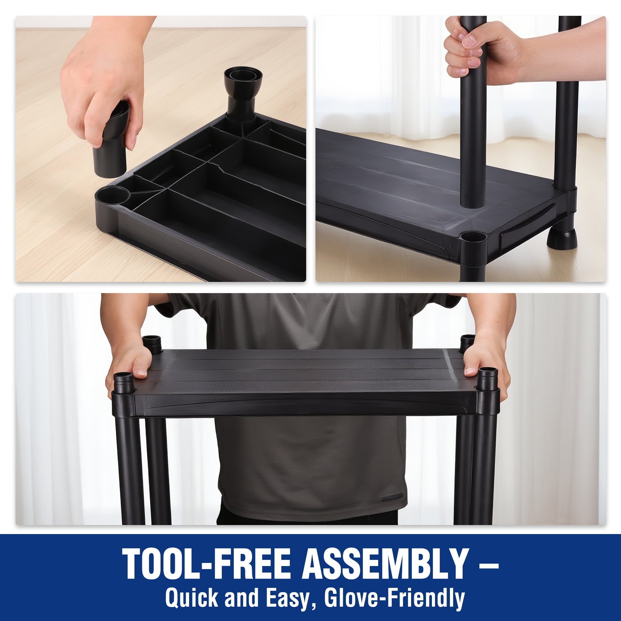 WORKPRO 5-Tier Plastic Storage Shelf, Black Freestanding Utility Organizer for Garage, Laundry Room & Basement