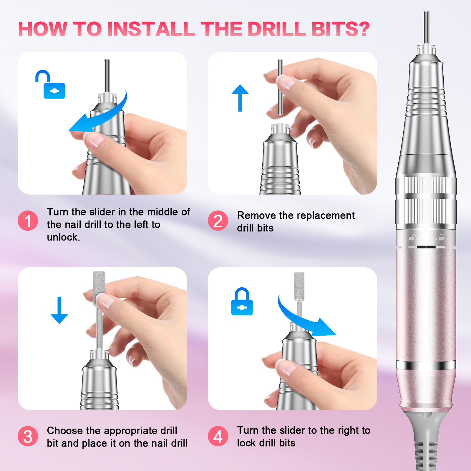 FETERVIC Electric Nail Drill Machine, 35000RPM Nail File Kit for Acrylic Gel Nails Polish Rechargeable Portable Manicure Pedicure Kit for Women Manicure Salon, Green