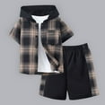 thumbnail image 5 of TAIAOJING Toddler Boys Girls Short Sleeve Patchwork Plaid Prints T-Shirt Hooded Tops Pants Kids Outfits Sets Fashionable 5-6Y, 5 of 6