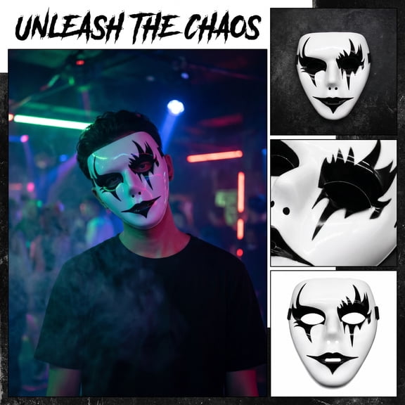 Creepy Halloween Mask White Clown Mask 7.5X6.7 Inch Plastic Full Face, Halloween Mask for Scary Clown Mask Halloween Party for Adults, White Mask with Elastic Strap Black Elastic