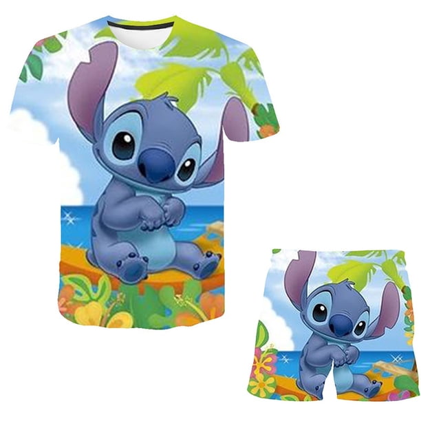 Verano bebé Stitch chándales casuales niños niñas camisetas pantalones cortos 2 unids/set niños ocio deportes traje ropa Outfits12M Gao Jinjia LED