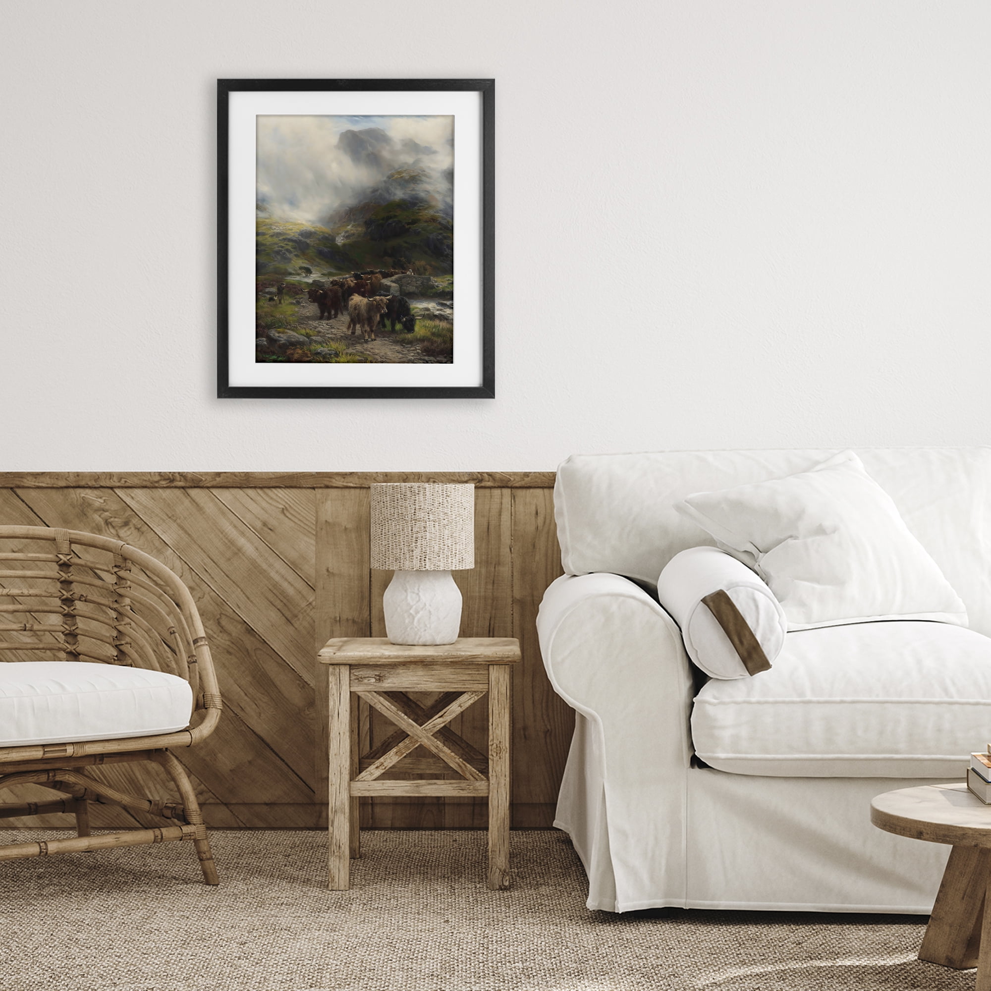 Stupell Industries Moody Highland Cows Herd Black Framed Print Under Glass, design by Arlington Prints