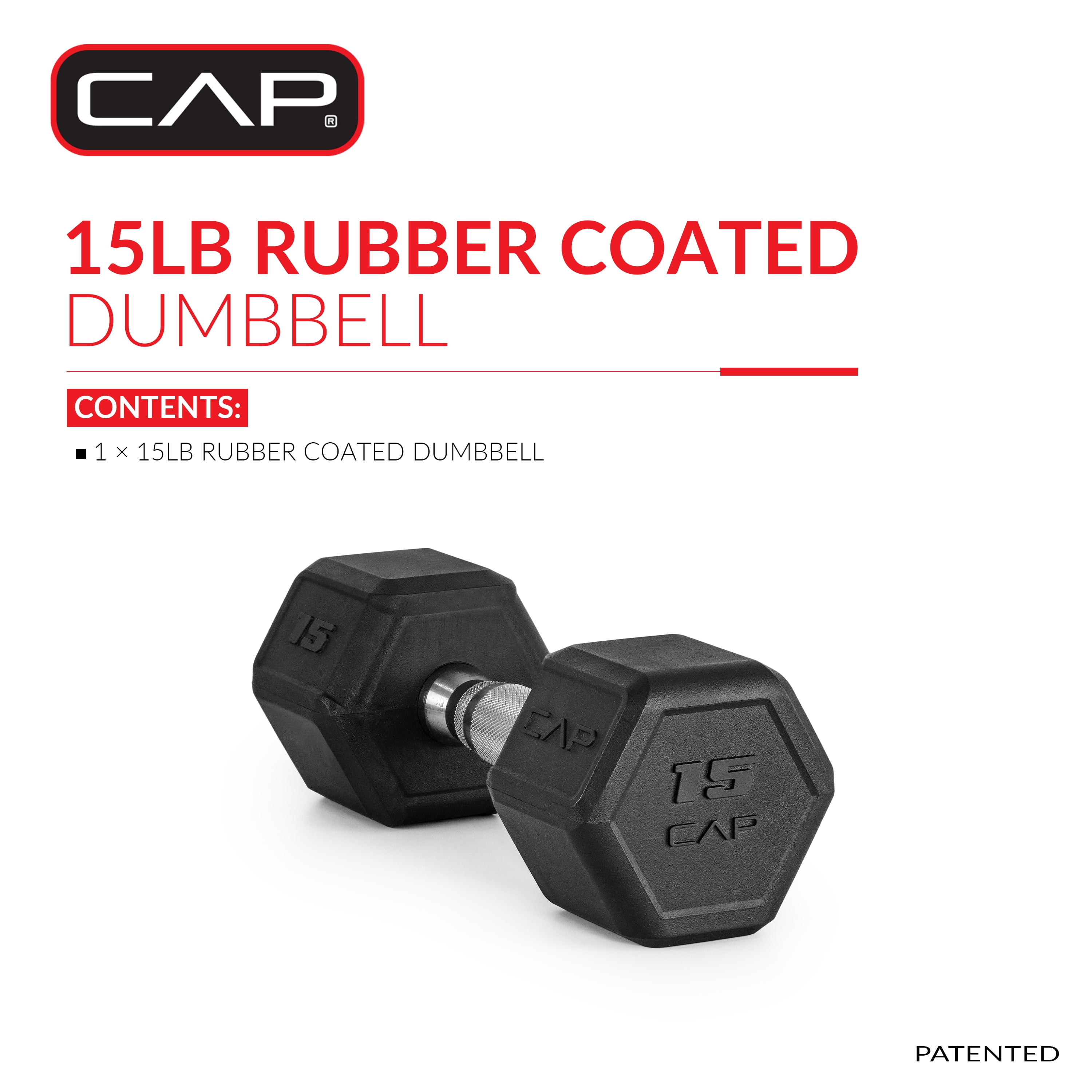 CAP 15 lb Rubber Coated Hex Dumbbell with Contoured Handle