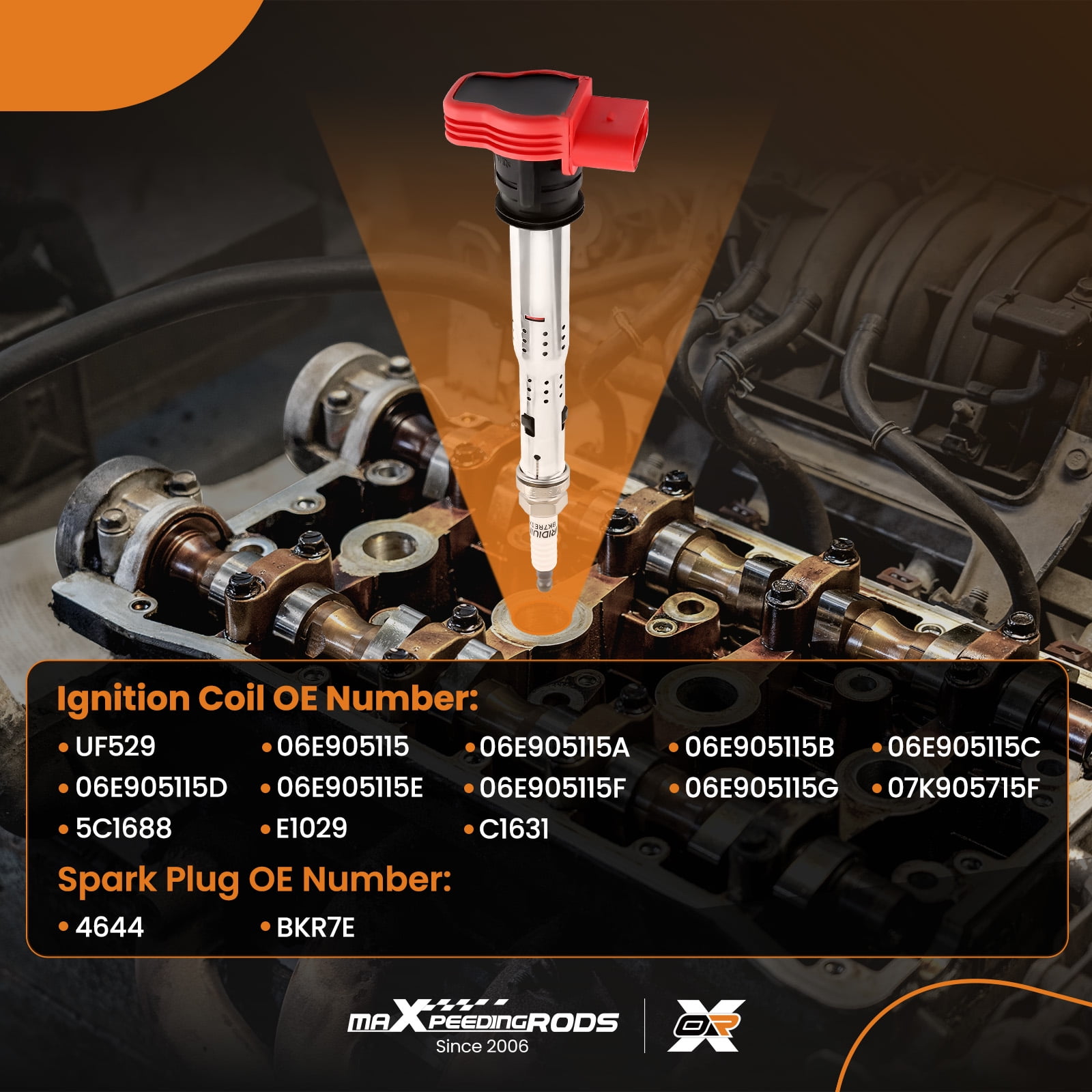 maXpeedingrods UF529 Set of 4 Ignition Coil Pack and Iridium Spark Plugs Fit for Audi A3 A4 A5 1.8 2.0 3.2 l4 V6, for Volkswagen Jetta Passat Golf 2.0L l4 2006-2016, Ignition Coil Kit Replaces UF-529