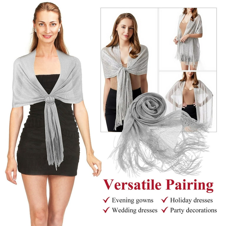 LABELEPH 1Set Women Wrap Shawl Evening Dress Shawl Wrap Silver Rectangular  Polyester Silk For Party 67x17.7x0.04in - Walmart.com