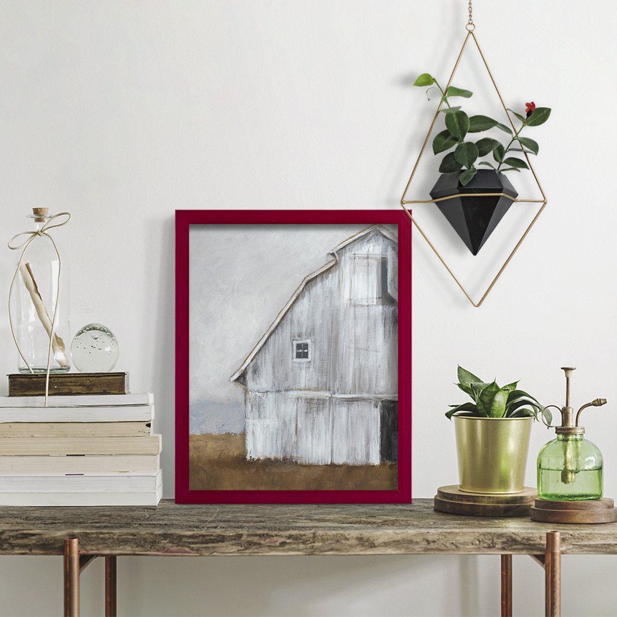 Abandoned Barn II -Framed Print w/glass-Cherry Red