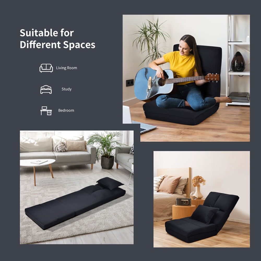 Finihen Folding Sleeper Couch, Fold Down Flip Convertible Sleeper Couch with Pillow, Foldable Mattress for Living Room, Dorm, Home, Office, Apartment, Black Finihen Folding Sleeper Couch, Fold Down Flip Convertible Sleeper Couch with Pillow, Foldable Mattress for Living Room, Dorm, Home, Office, Apartment, Black