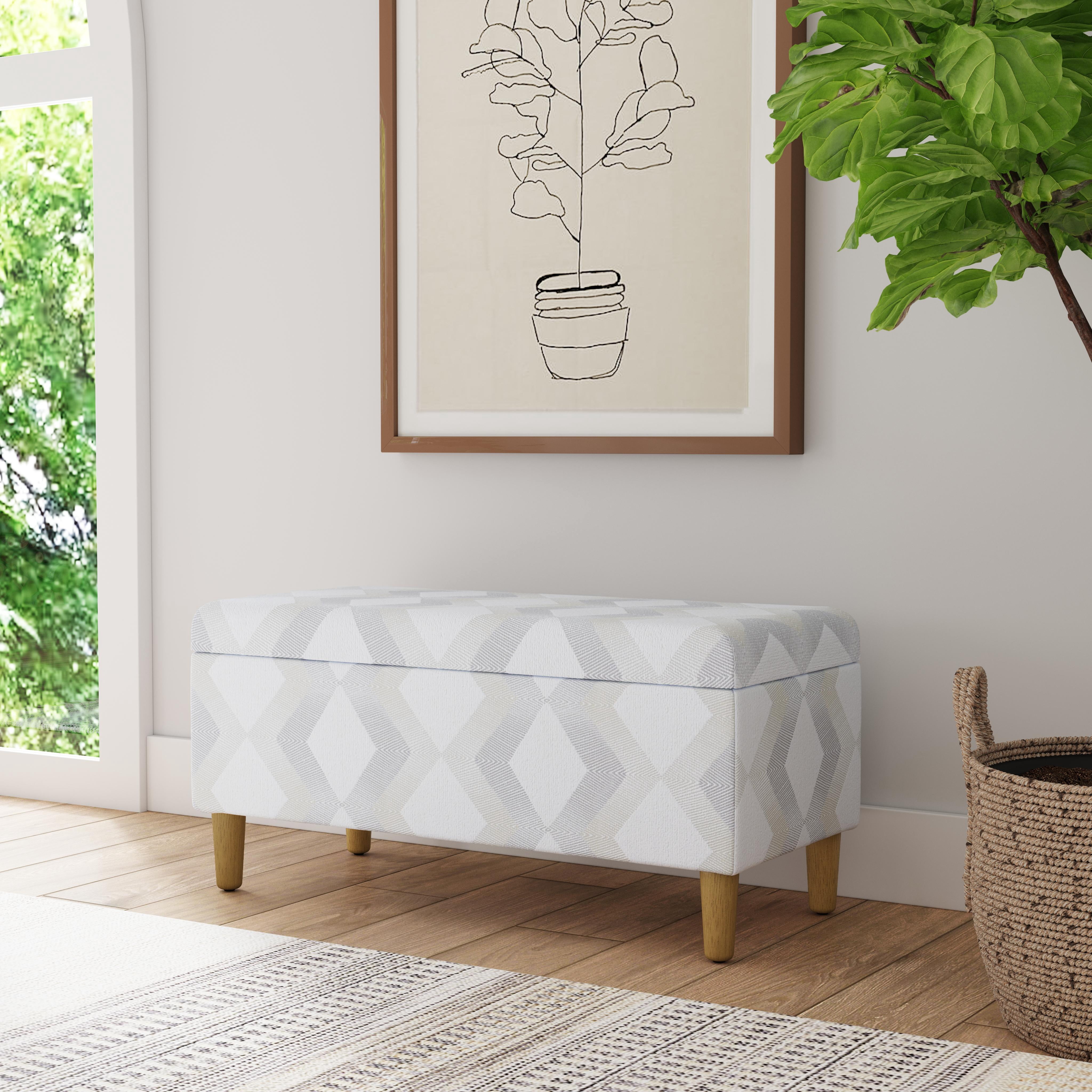 HomePop Malmo Storage Bench, 36"W x 16"D x 17.5"H, Natural Woven Geo Pattern
