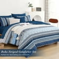 thumbnail image 2 of Boho Comforter Set King Size,8 Pieces Navy Blue Bohemian Striped Bed in a Bag,Paisley Soft Microfiber Bedding Comforter Set, 2 of 14