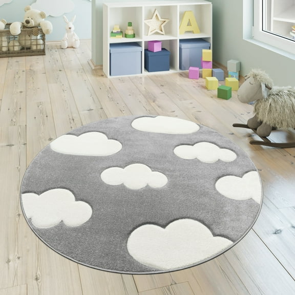 Paco Home Kids Rug with Charming Clouds for Nursery in Pastel Grey